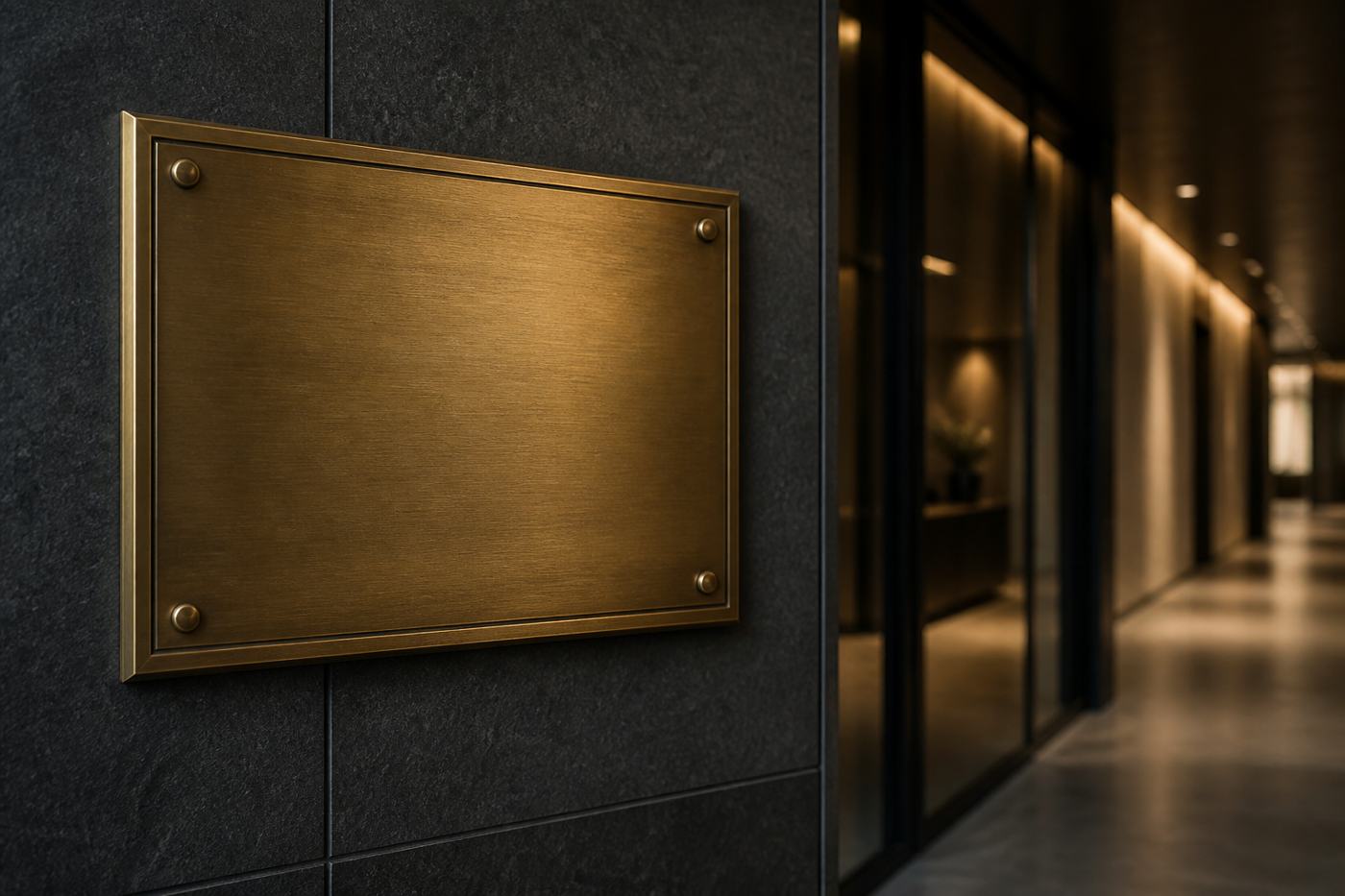 Brass plaque in a dark corridor, N1Bet about page banner