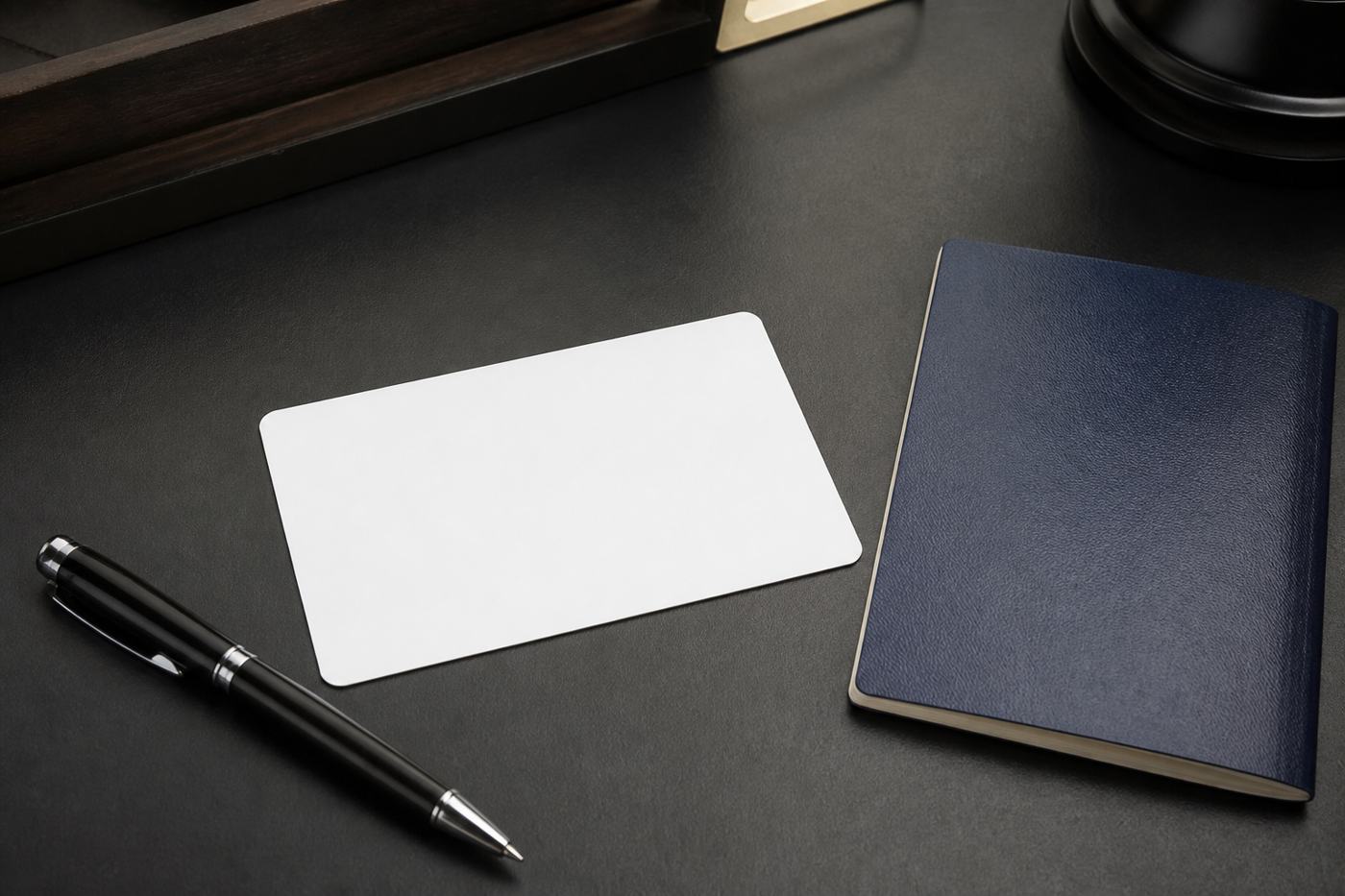 Closed passport and a blank card on a desk, N1Bet registration banner