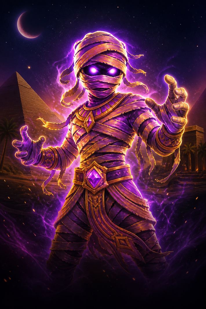 Glowing mummy character for Mummyland Treasures at N1Bet