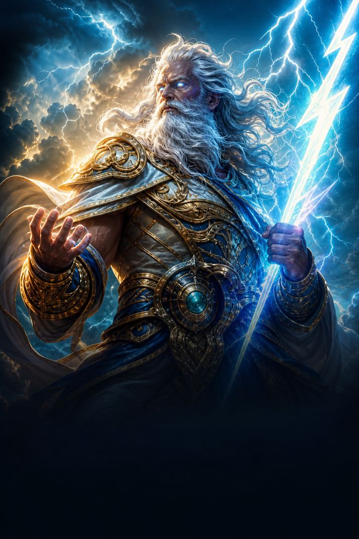 Storm deity with lightning for Gates of Olympus at N1Bet