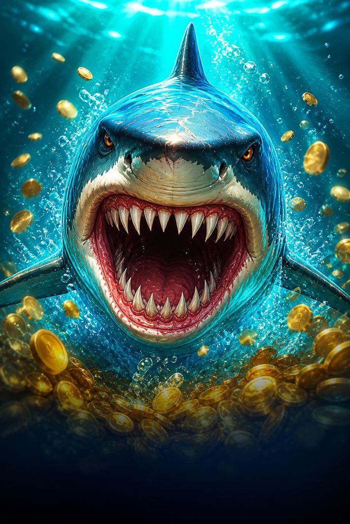 Stylized shark bursting from water for Crazy Shark at N1Bet